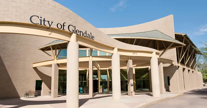 City of Glendale building exterior with curved roof and columns