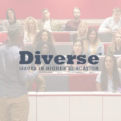 Diverse Issues in Higher Education logo over a faded photo of a lecture hall