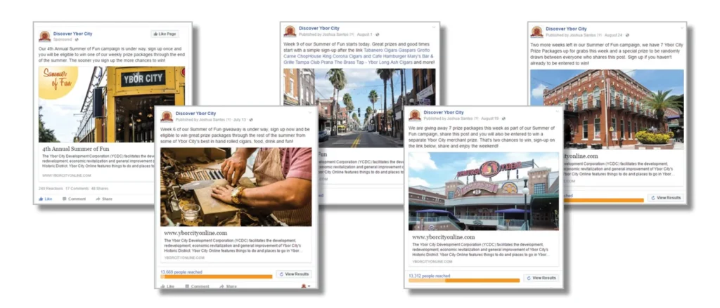 Collage of Sheraton Sand Key social media posts with food and building photos