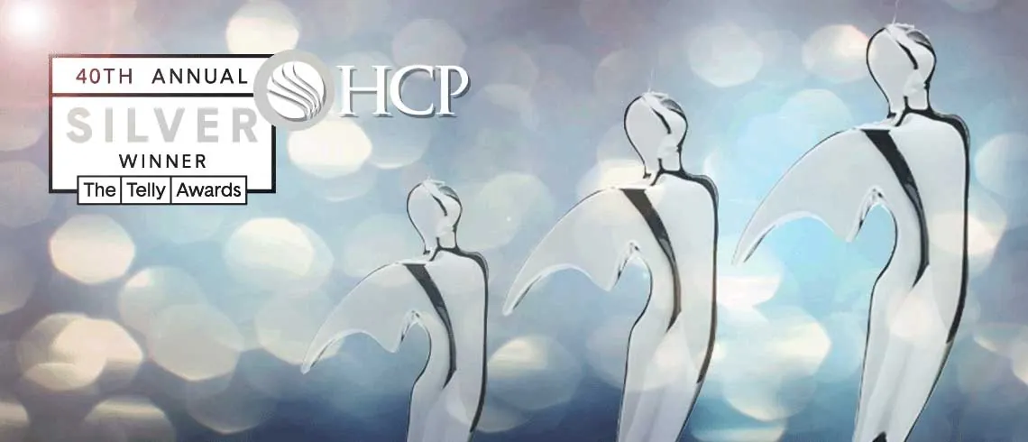 40th Annual Telly Awards Silver Winner graphic with the HCP logo and silver statuettes