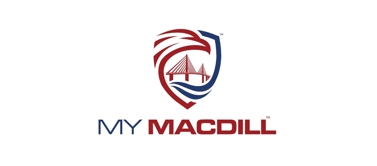 My MacDill logo with a red, white and blue shield