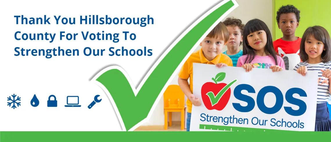 Thank You Hillsborough County for Voting to Strengthen Our Schools graphic with a green check mark