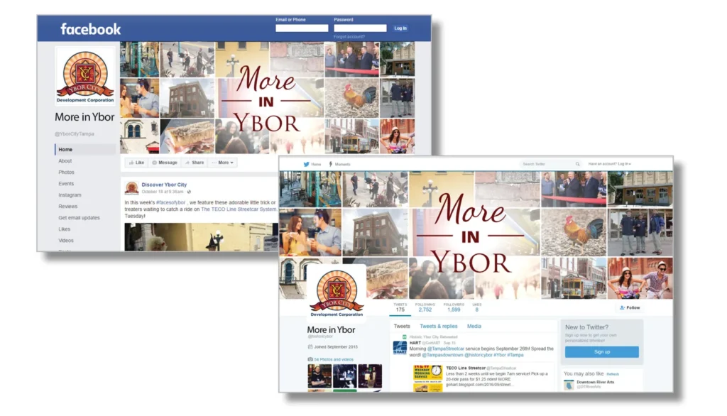 More in Ybor Facebook page shown on multiple screens