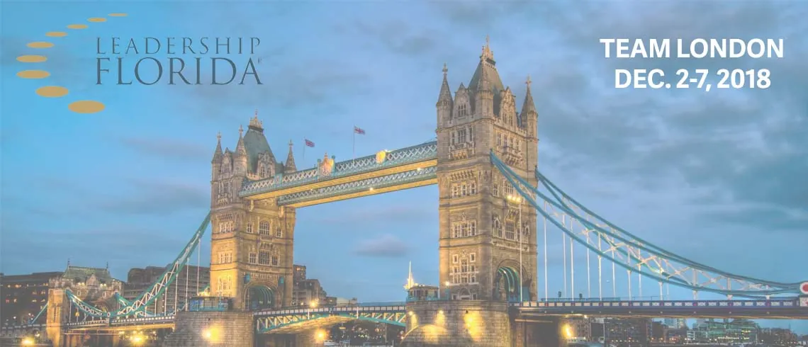 Leadership Florida Team London, Dec. 2-7, 2018, over Tower Bridge at dusk