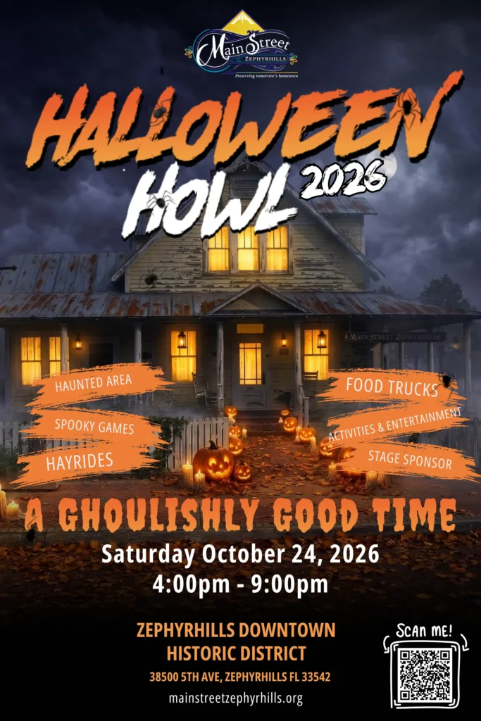 Main Street Zephyrhills Halloween Howl 2026 flyer, Saturday October 24, 4:00pm to 9:00pm