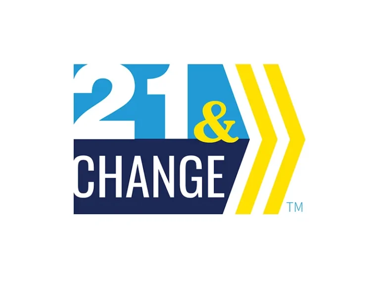 21 & Change logo in blue, navy and yellow
