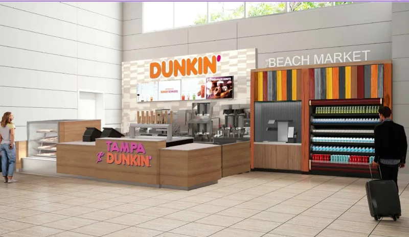 Rendering of a Dunkin counter at an airport Beach Market
