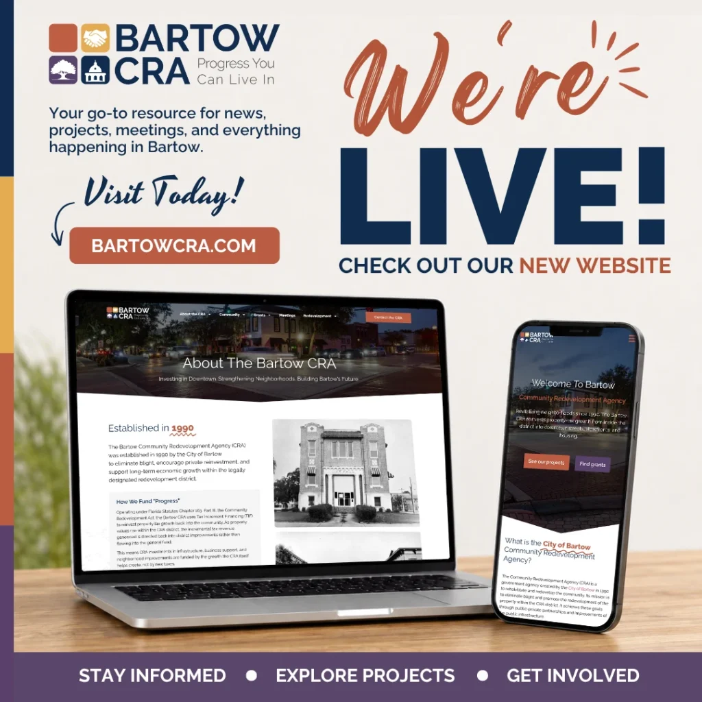 Bartow CRA graphic: We're LIVE! Check out our new website at BartowCRA.com