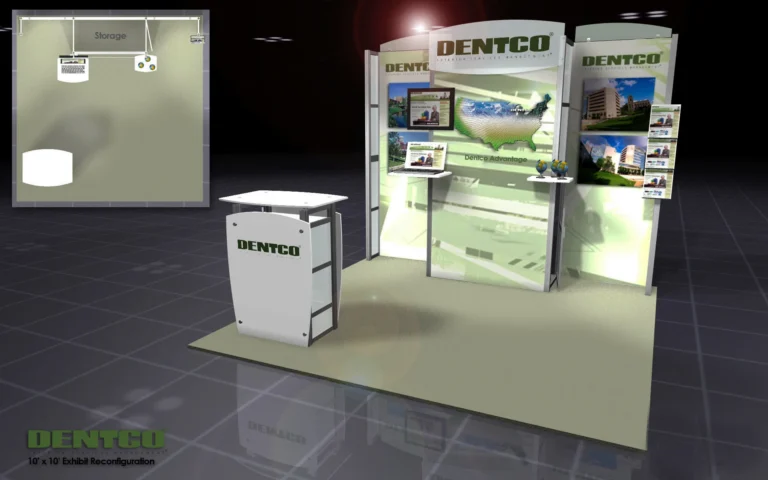 3D rendering of a Dentco 10x10 trade show booth
