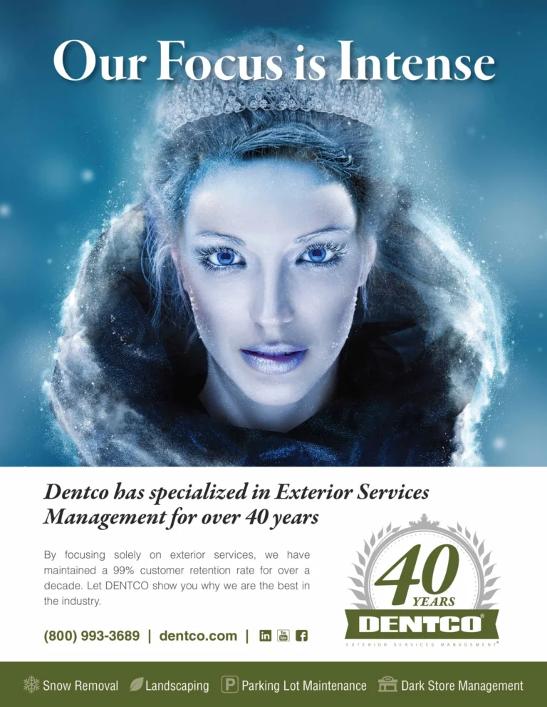Dentco ad headed 'Our Focus is Intense' with a frosted woman and a 40 Years badge