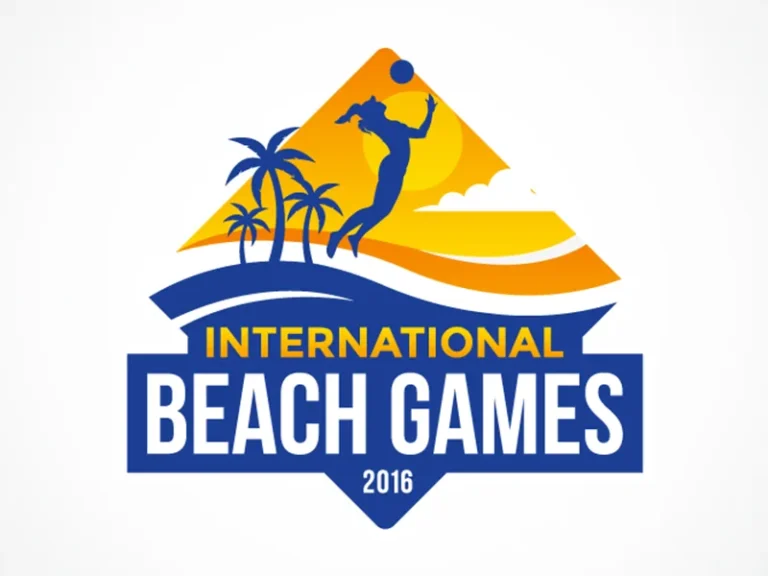 International Beach Games 2016 logo with a volleyball player and palm trees