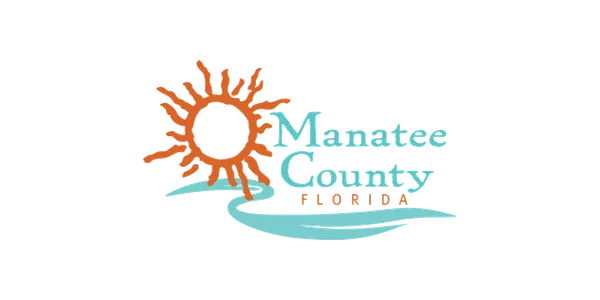 Manatee County Florida logo with orange sun graphic