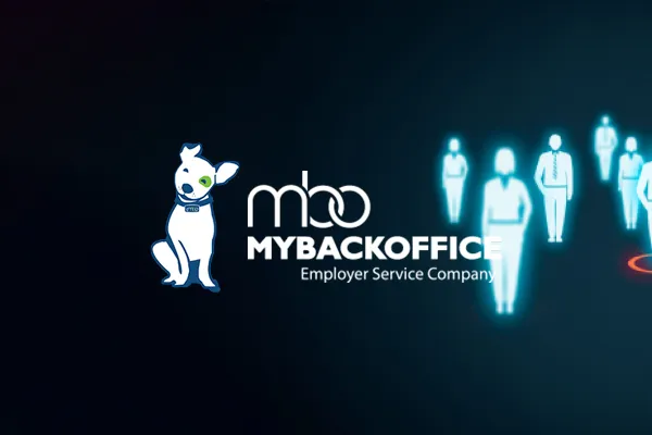 MyBackOffice Employer Service Company logo with dog mascot on dark background