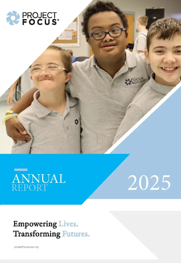 Project Focus Annual Report 2025 cover with three smiling students