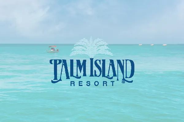 Palm Island Resort logo over turquoise water