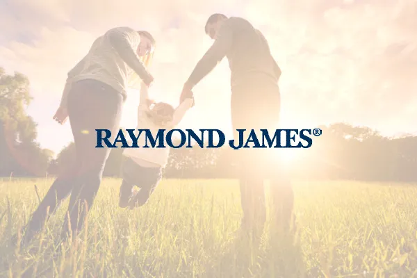 Raymond James logo over a photo of a parent and child in a field