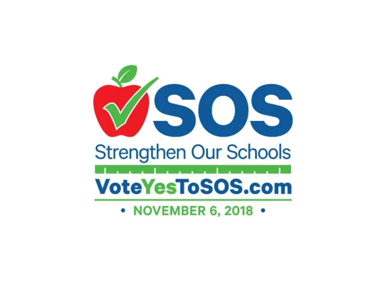 SOS Strengthen Our Schools logo, Vote Yes to SOS, November 6, 2018