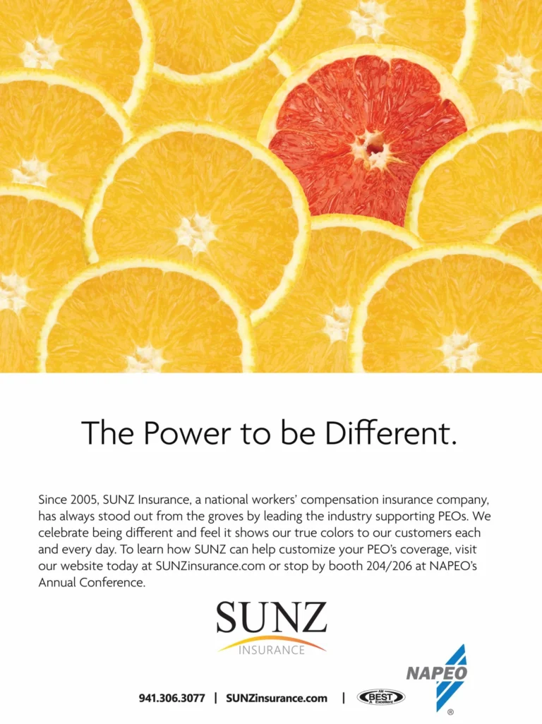 SUNZ Insurance ad headed 'The Power to be Different' with citrus slices