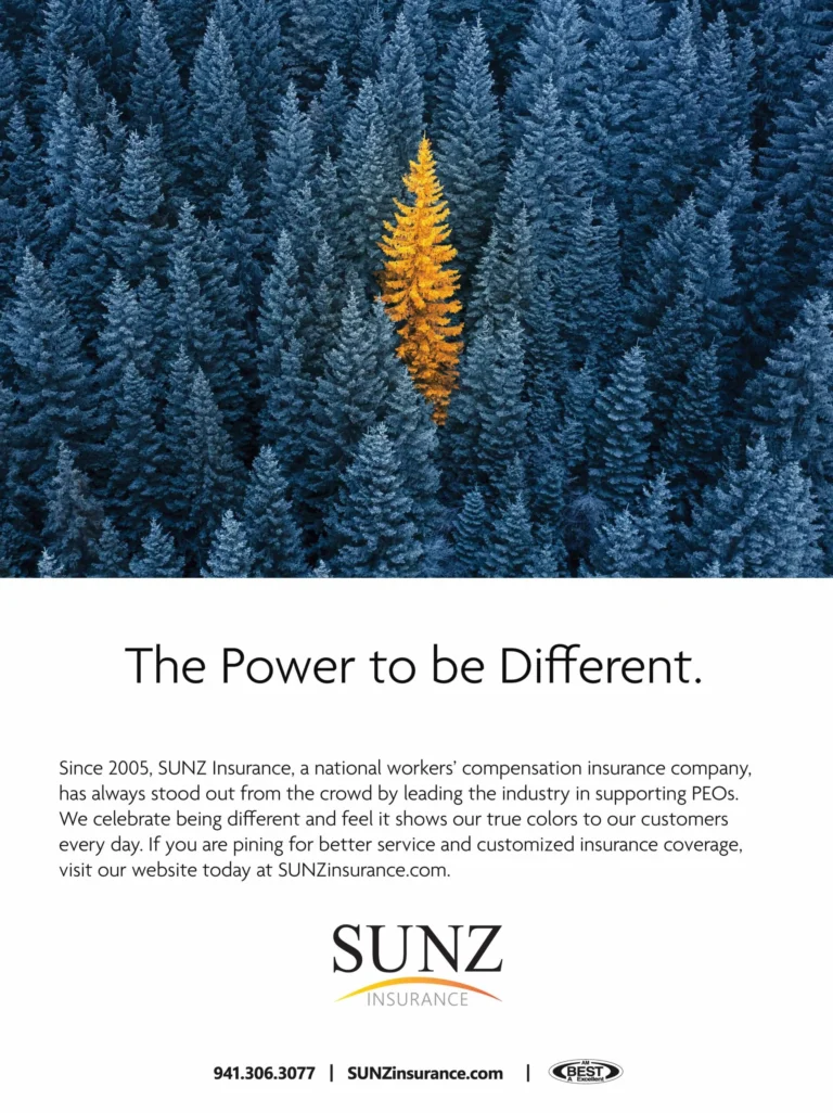 SUNZ Insurance ad headed 'The Power to be Different' with one golden tree among blue evergreens