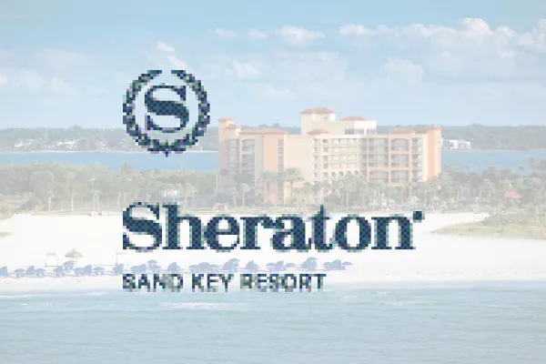 Sheraton Sand Key Resort logo over a beachfront resort photo