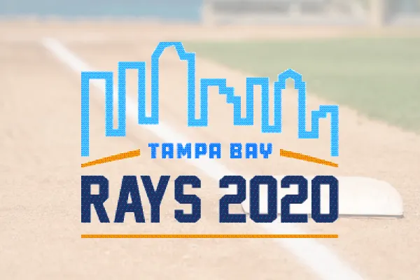 Tampa Bay Rays 2020 logo with city skyline over a baseball field