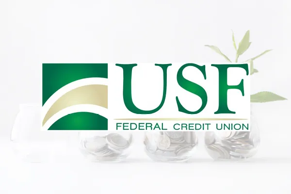 USF Federal Credit Union logo over a jar of coins with a sprout