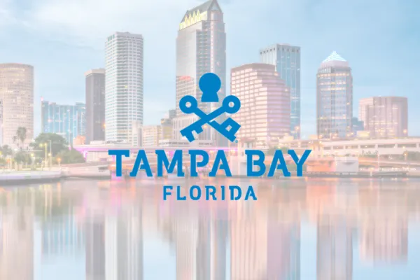 Visit Tampa Bay Florida logo with crossed keys over the Tampa skyline