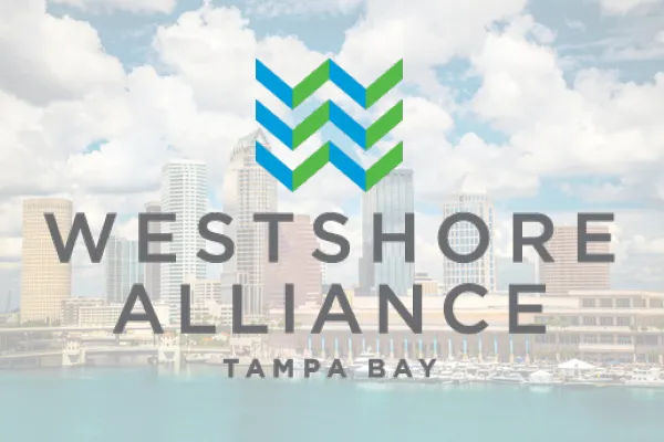 Westshore Alliance Tampa Bay logo over a faded skyline and waterfront