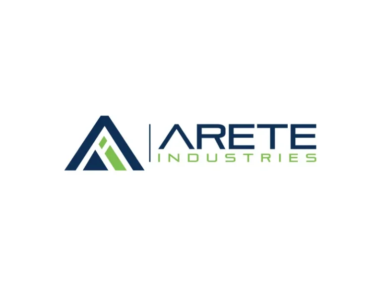 Arete Industries logo with green and blue peak icon