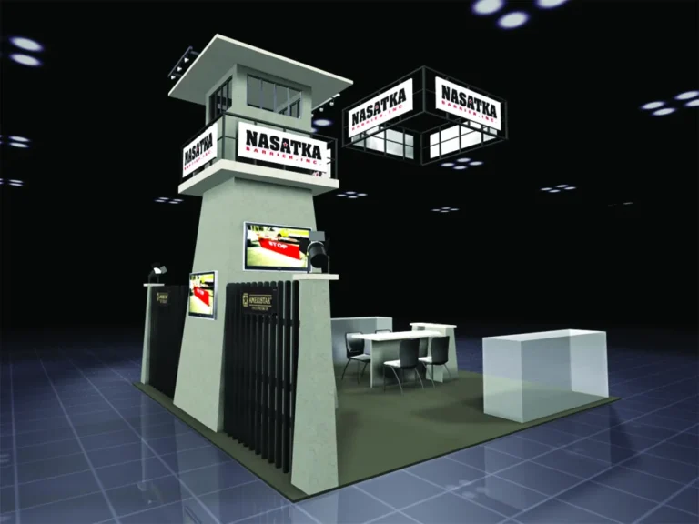 3D rendering of a Nasatka watchtower style exhibit booth