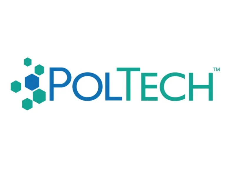 PolTech logo with teal hexagon cluster