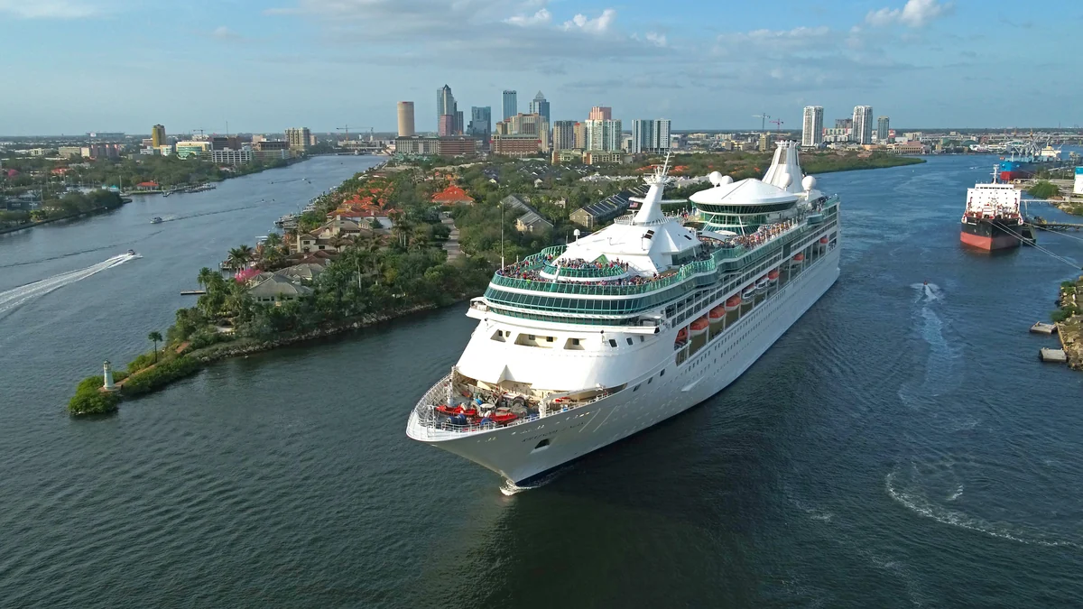 Cruise ship sailing the channel into Port Tampa Bay