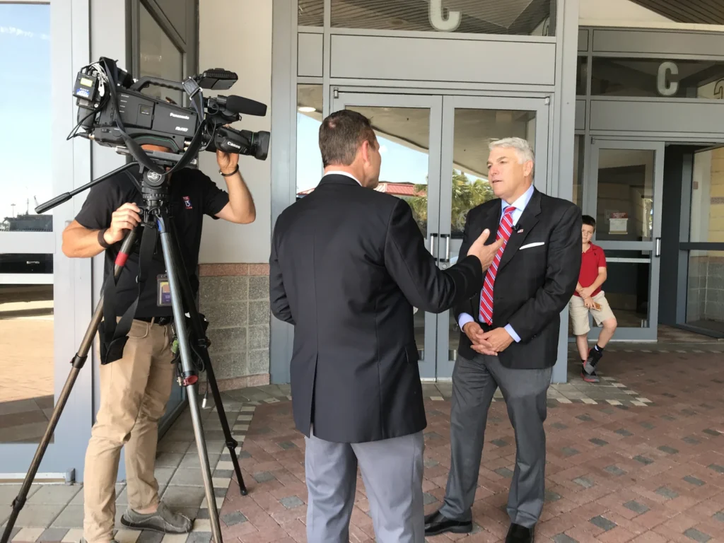 Television news interview at a Port Tampa Bay cruise terminal