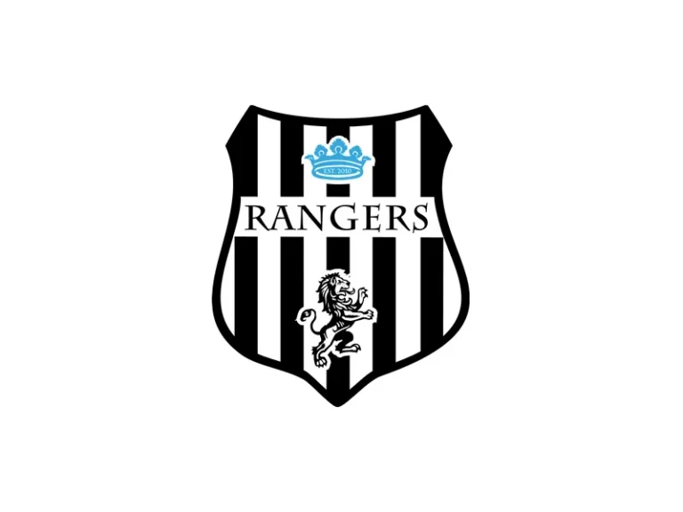 Rangers soccer club crest with black and white stripes
