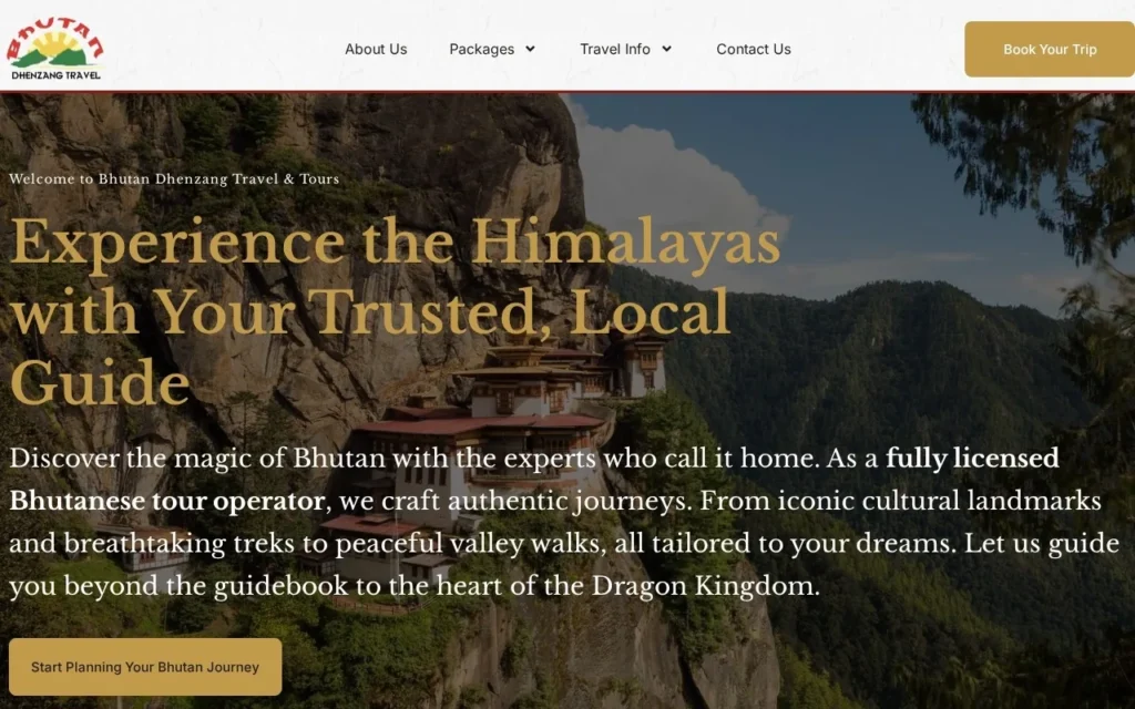 Bhutan Travel Tours website homepage, Experience the Himalayas with Your Trusted Local Guide