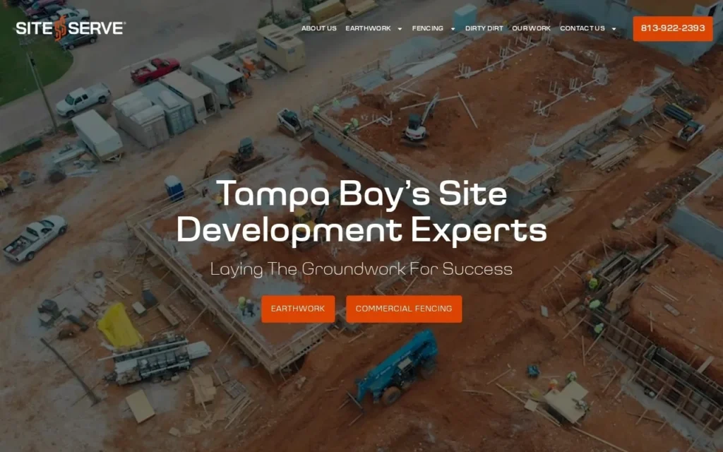 Site Serve website homepage, Tampa Bay's Site Development Experts