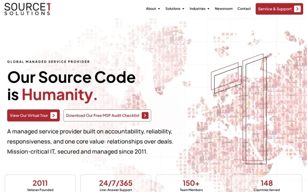 Source 1 Solutions website homepage, Our Source Code is Humanity