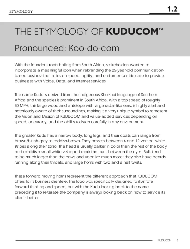 KUDUCOM style guide page 1.2: the etymology of KUDUCOM