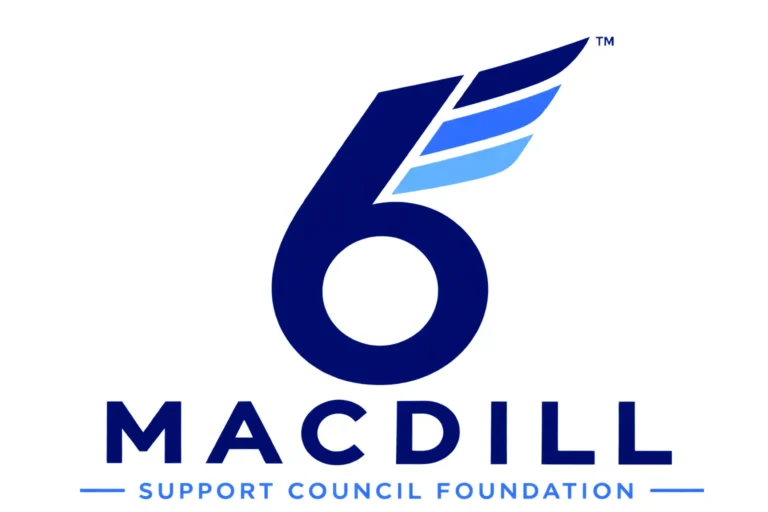 MacDill Support Council Foundation logo with a blue winged 6