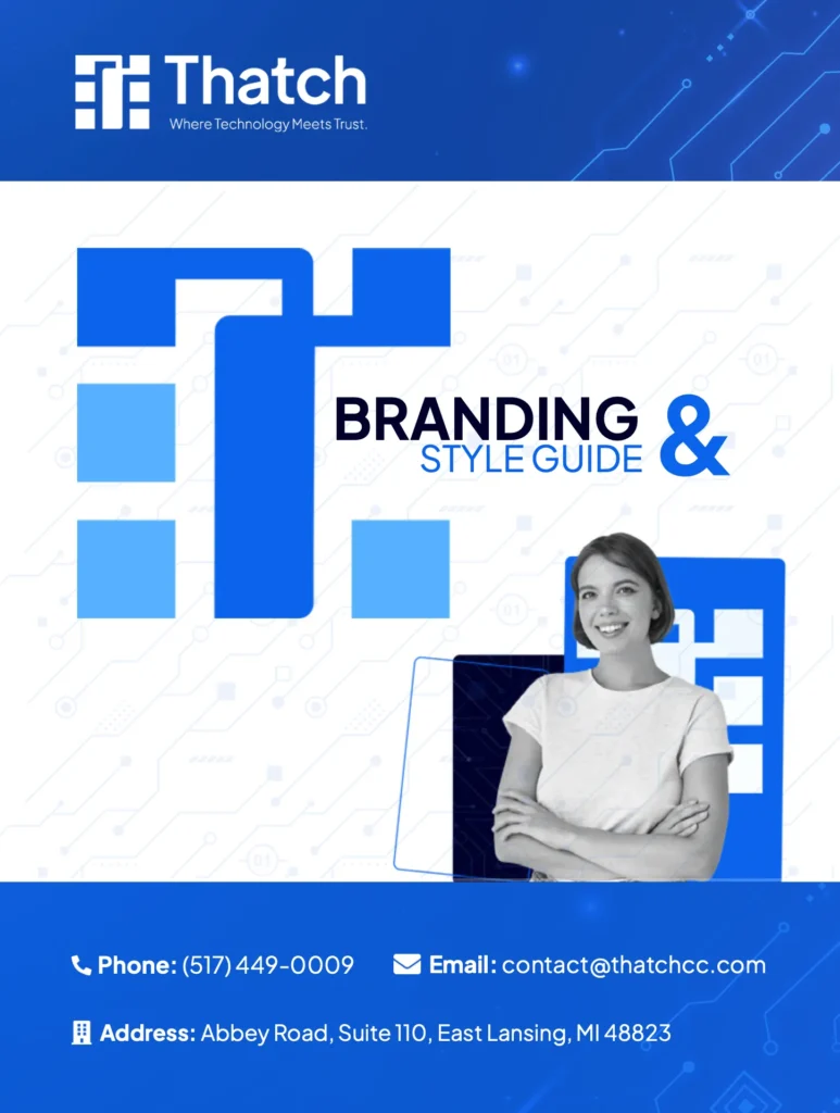 Thatch Branding and Style Guide cover with a woman and contact details