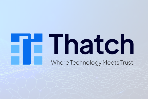Thatch logo, Where Technology Meets Trust, on a light blue background