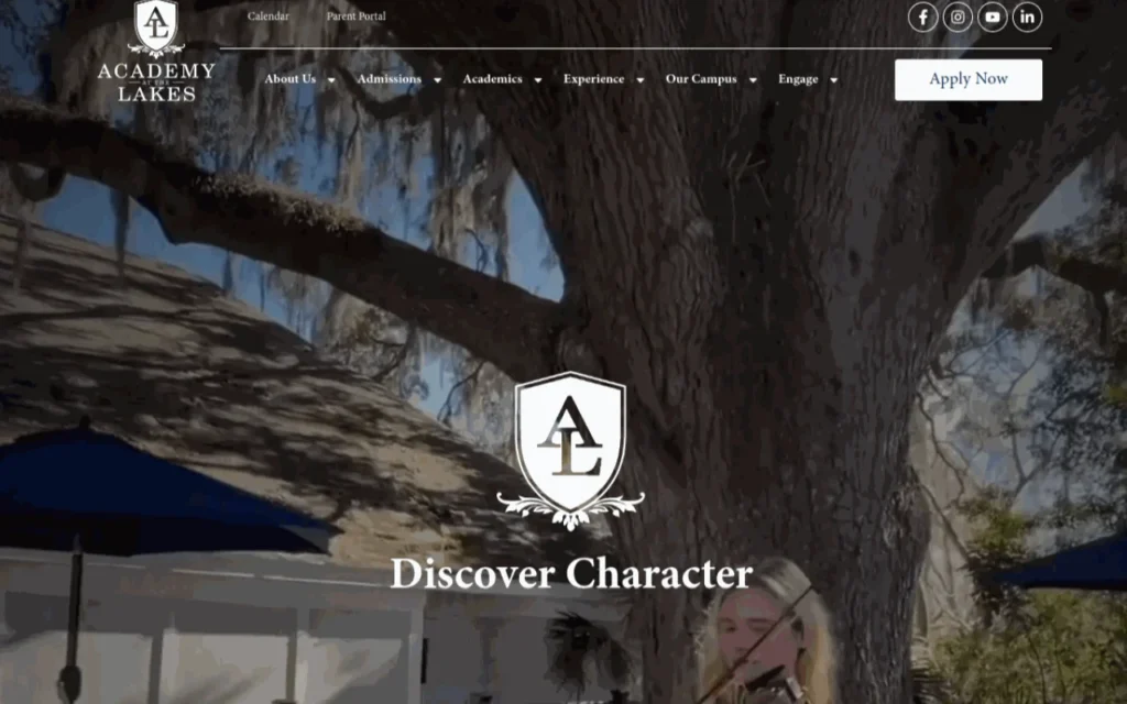 Academy at the Lakes website homepage, Discover Character