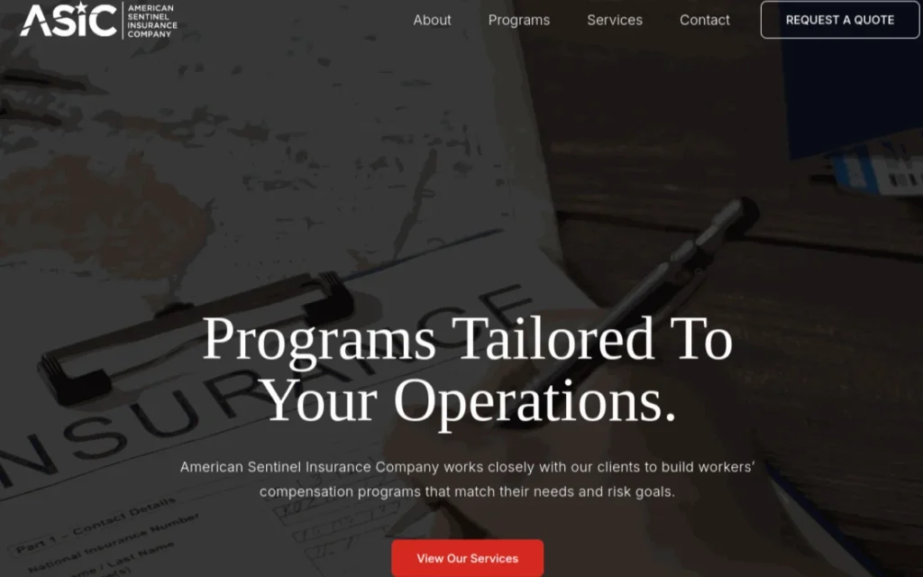 American Sentinel Insurance Company website homepage, Programs Tailored To Your Operations