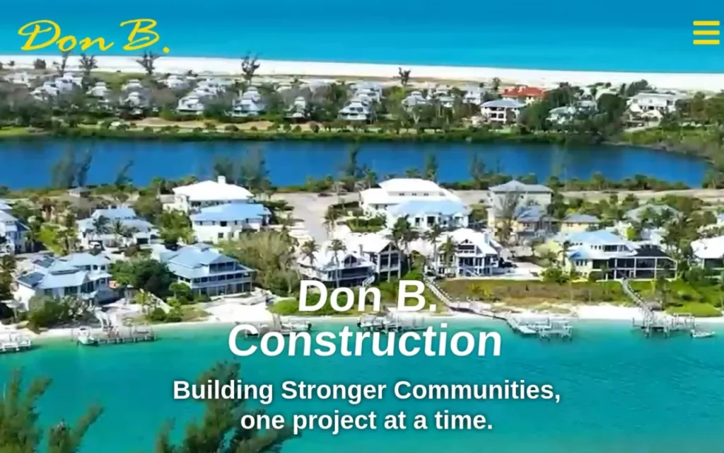 Don B Construction website homepage, Building Stronger Communities