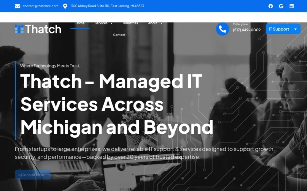 Thatch website homepage, Managed IT Services Across Michigan and Beyond