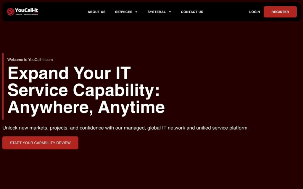 YouCall IT website homepage, Expand Your IT Service Capability Anywhere, Anytime