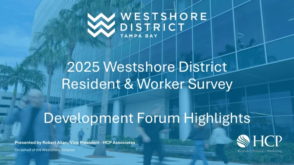 2025 Westshore District Resident and Worker Survey, Development Forum highlights presented by HCP Associates