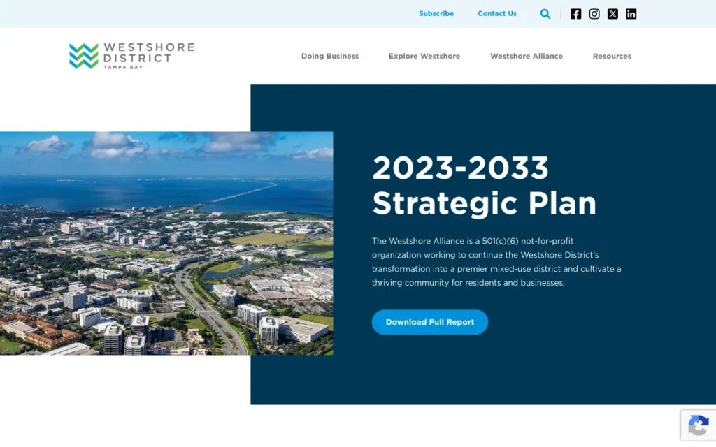 Westshore Alliance interactive strategic plan webpage on desktop