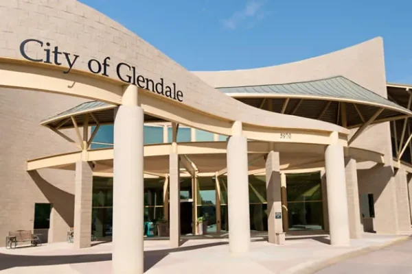 City of Glendale building exterior with curved roof and columns