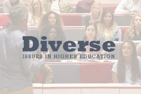 Diverse Issues in Higher Education logo over a faded photo of a lecture hall
